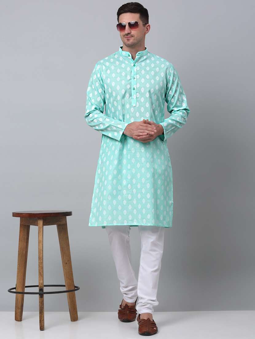 mandarin neck printed kurta pyjama set