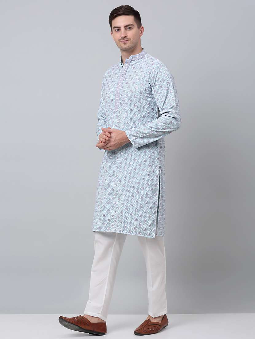 mandarin neck sequin work kurta pyjama set - 20205524 -  Standard Image - 1