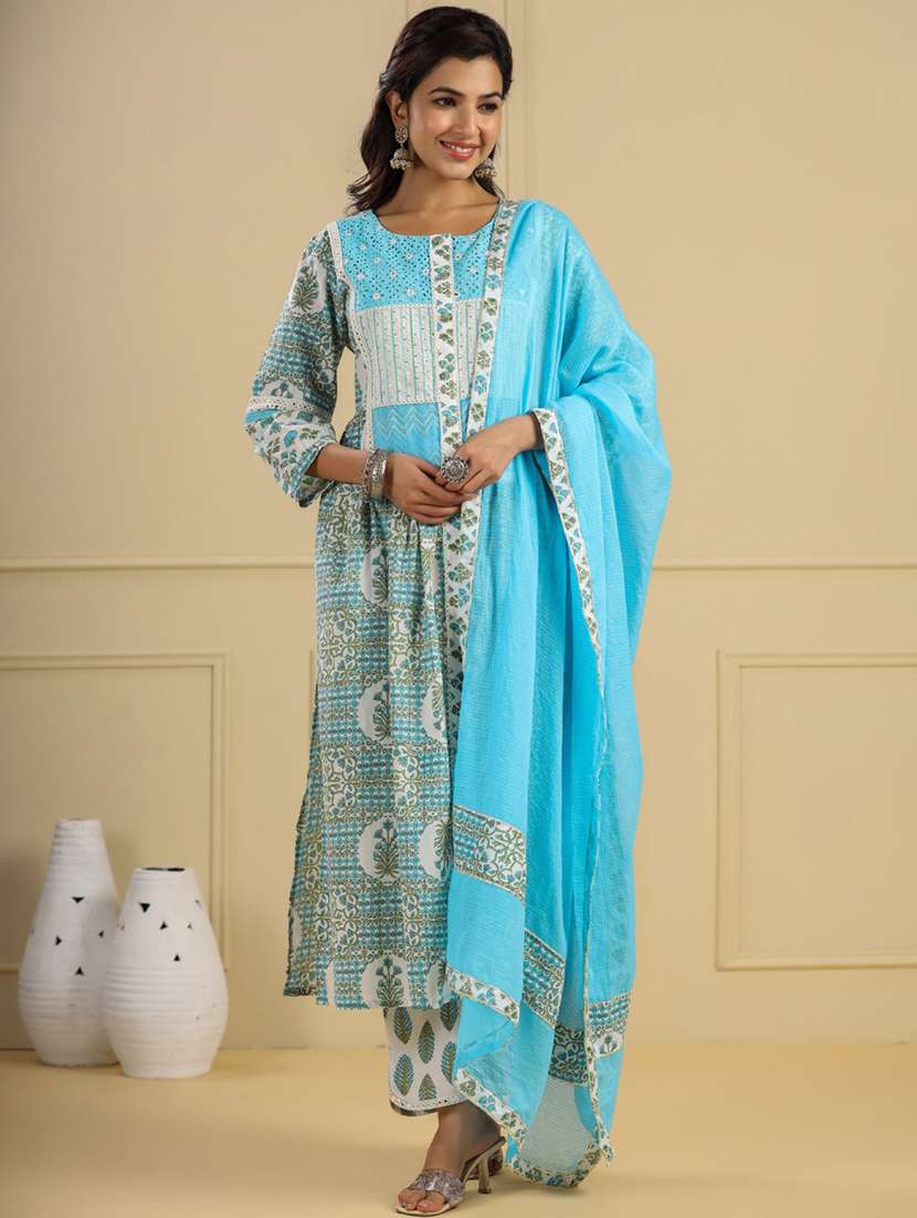 printed kurta palazzo set with dupatta  
