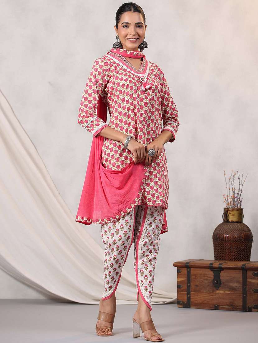 women pink dhoti kurta set with dupatta - 20205534 -  Standard Image - 1