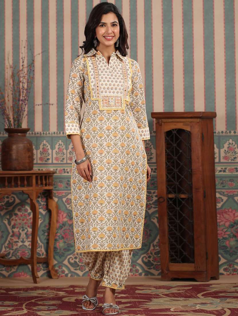 multi colored printed kurta pant set