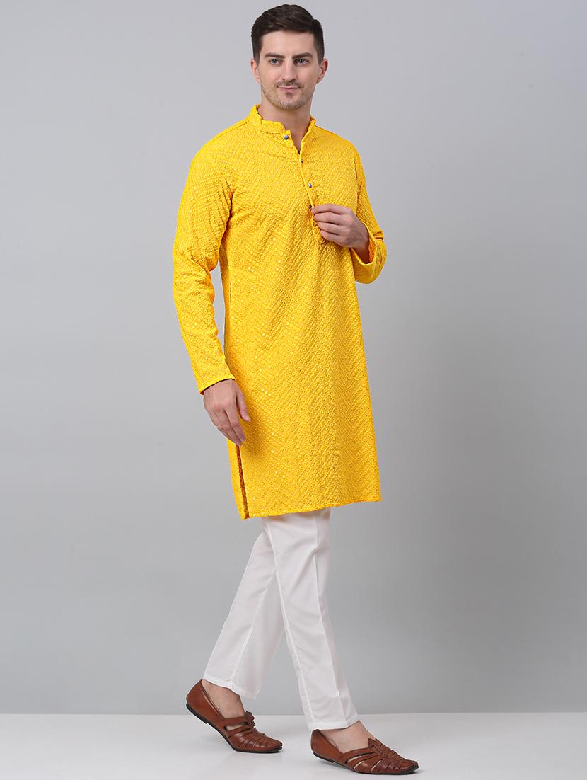mandarin neck embroidered kurta pyjama set - 20205569 - Standard Image - 1