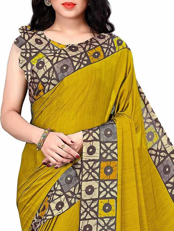 yellow printed bordered saree  with blouse - 20206314 -  Standard Image - 1