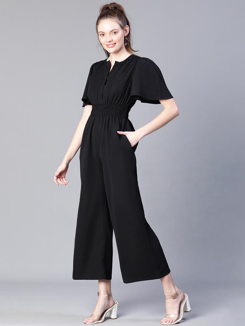 black solid bell sleeves full length jumpsuit - 20206477 - Standard Image - 1