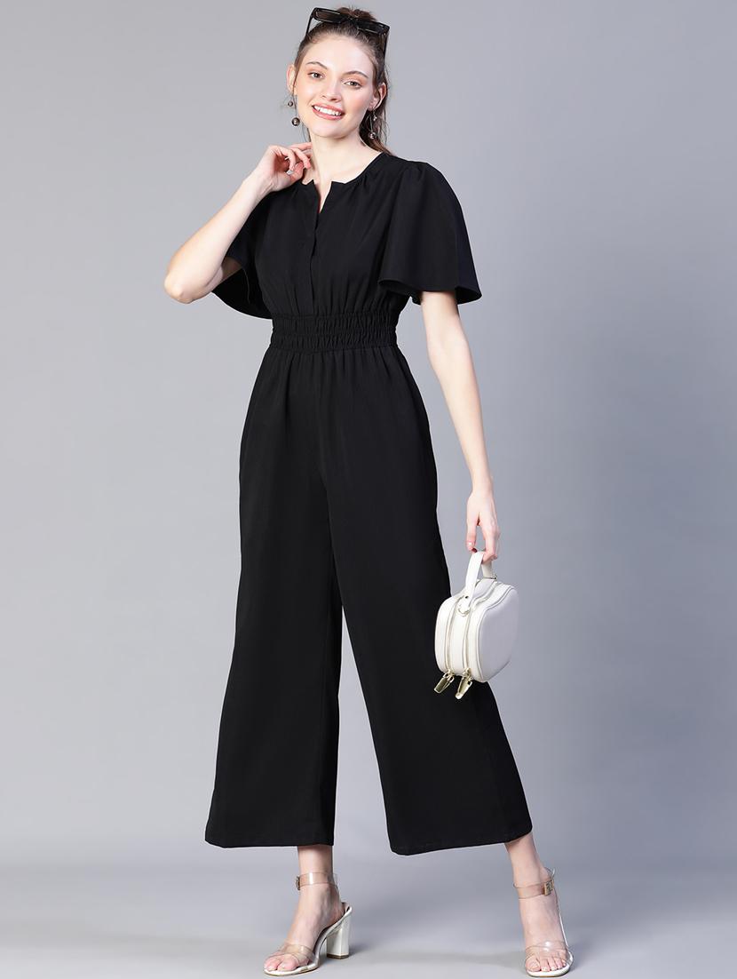 black solid bell sleeves full length jumpsuit - 20206477 - Standard Image - 4