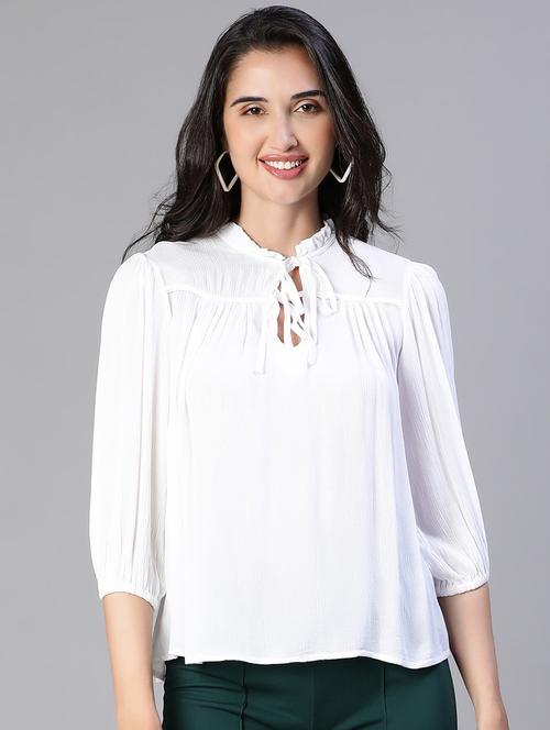 women's a line tie-up neck top - 20206490 - Standard Image - 0
