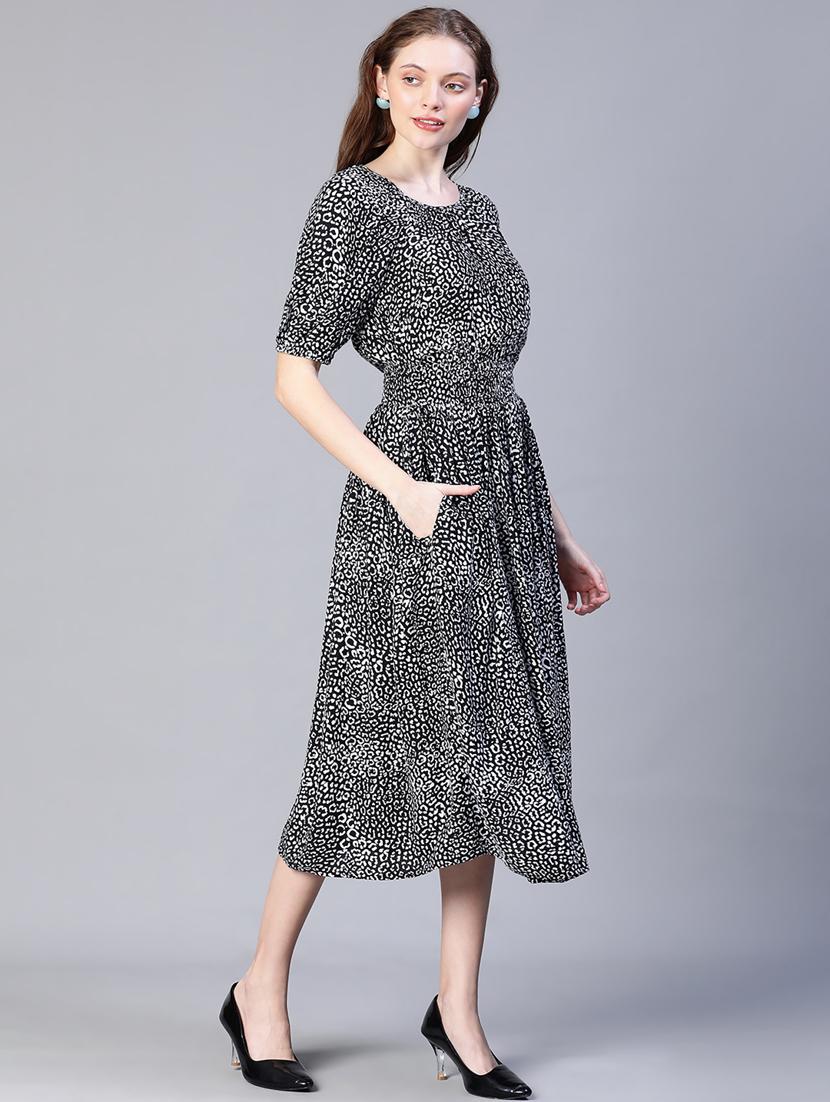 animal print raglan sleeves empire line dress with pocket - 20206553 - Standard Image - 1