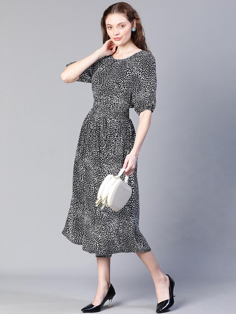 animal print raglan sleeves empire line dress with pocket - 20206553 - Standard Image - 4