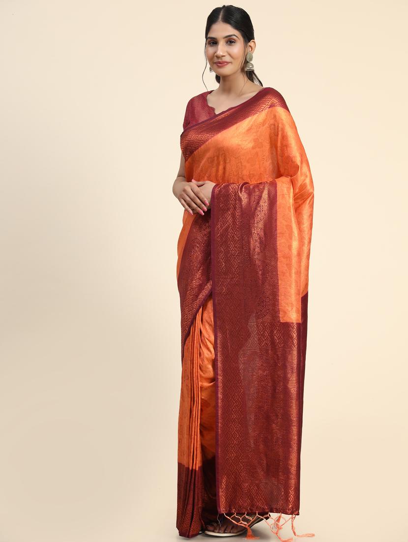 orange silk saree with blouse - 20206827 - Standard Image - 1