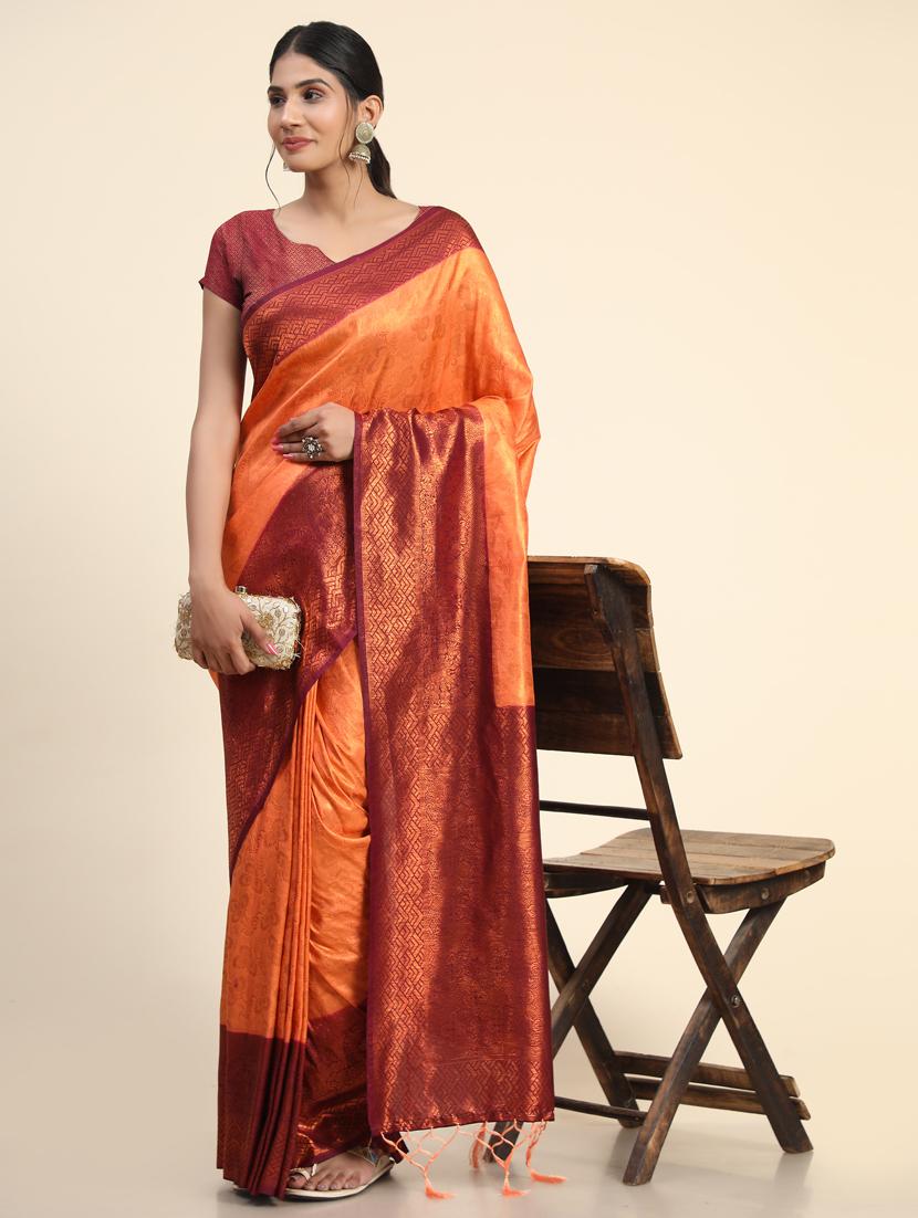 orange silk saree with blouse - 20206827 - Standard Image - 4