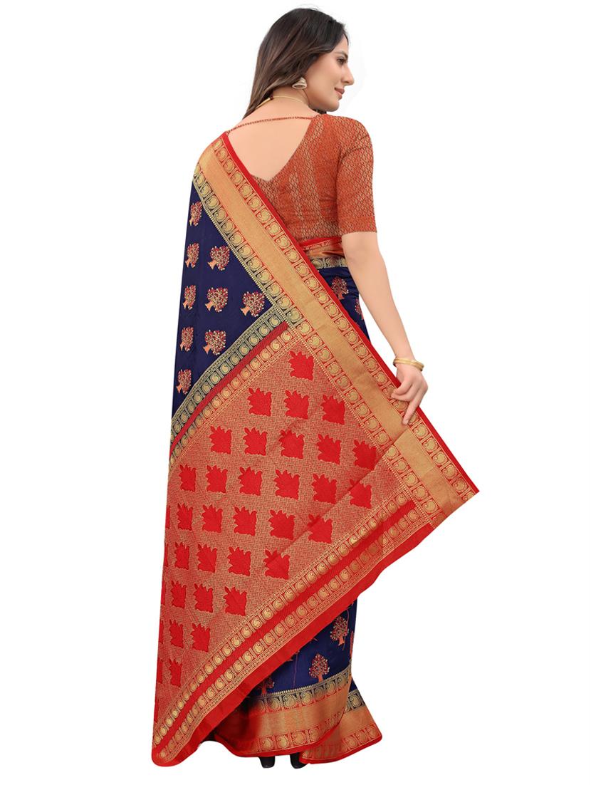 dark blue silk blend banarasi saree - 20206836 - Standard Image - 1