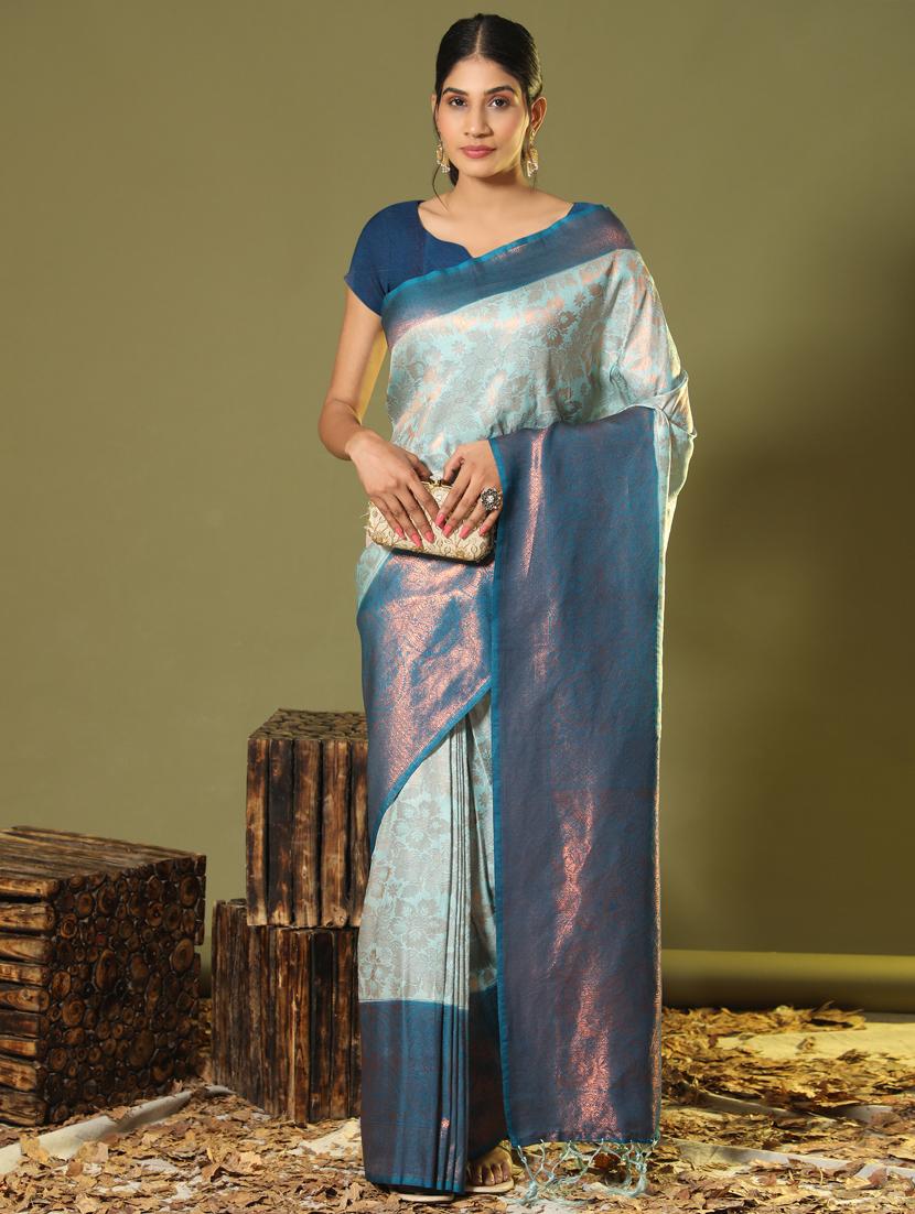 light blue silk banarasi saree with blouse - 20206842 -  Standard Image - 1