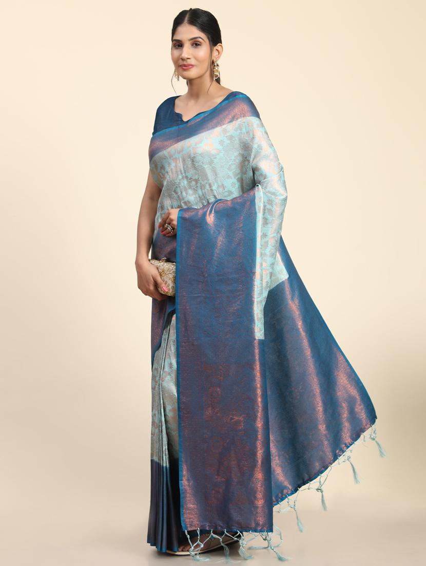 light blue silk banarasi saree with blouse - 20206842 - Standard Image - 4