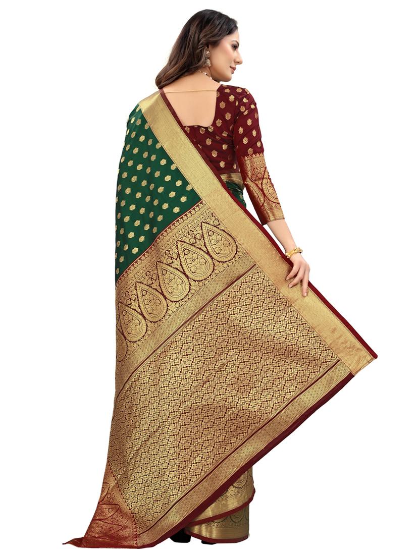 dark green silk blend kanjivaram saree with blouse - 20206846 - Standard Image - 1
