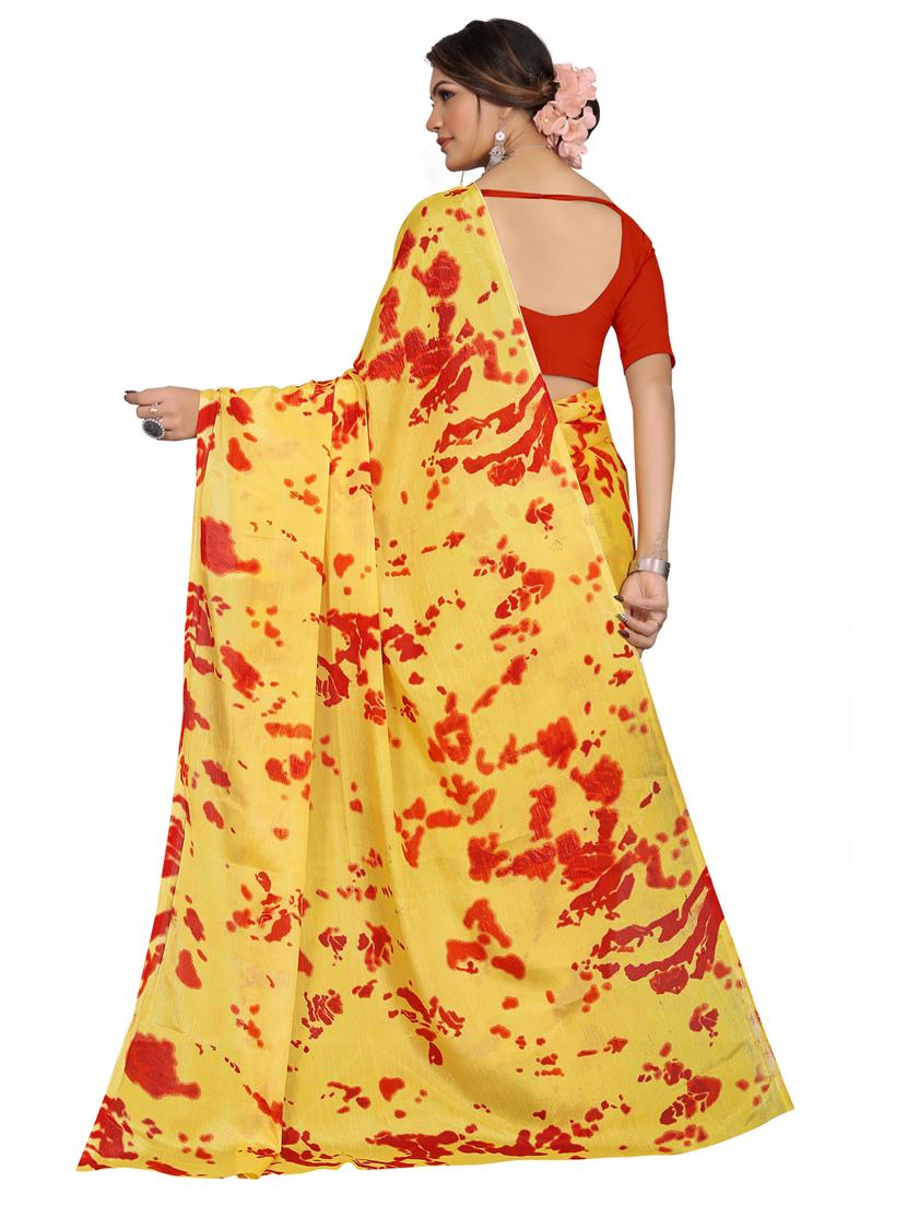 yellow printed saree with blouse - 20206855 - Standard Image - 1