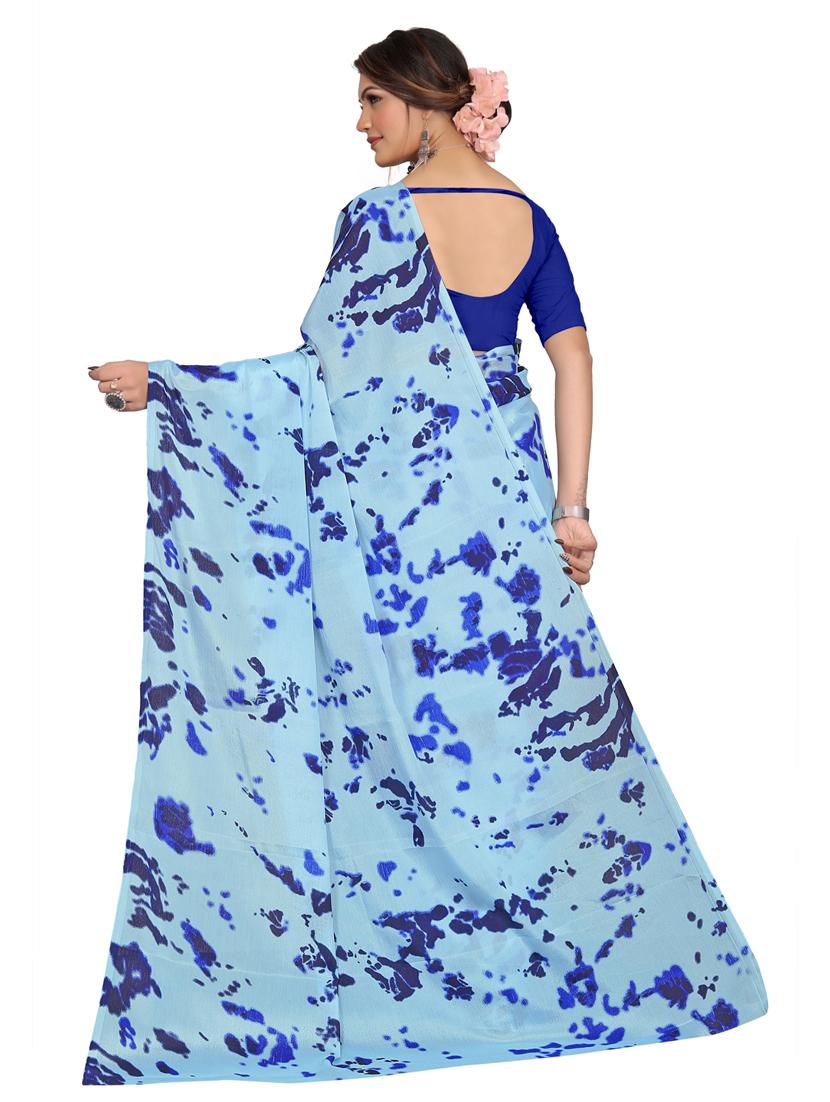 light blue printed saree with blouse - 20206858 - Standard Image - 1