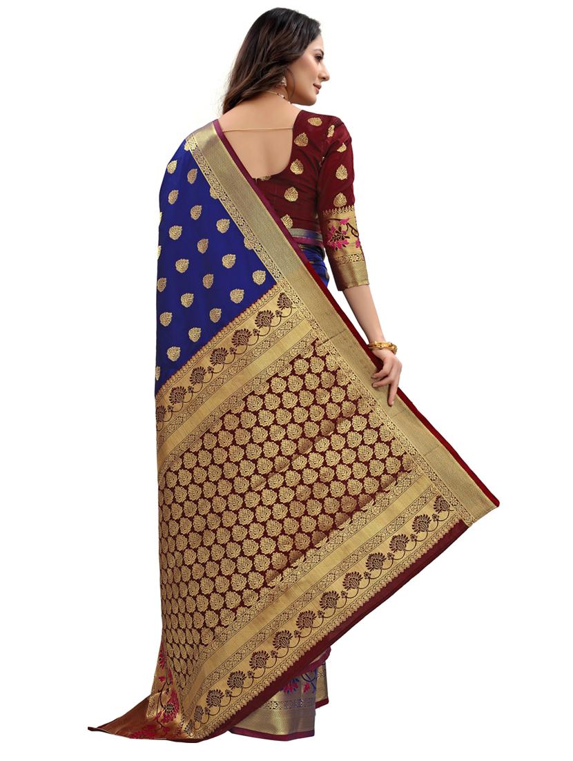 dark blue silk blend kanjivaram saree - 20206899 - Standard Image - 1