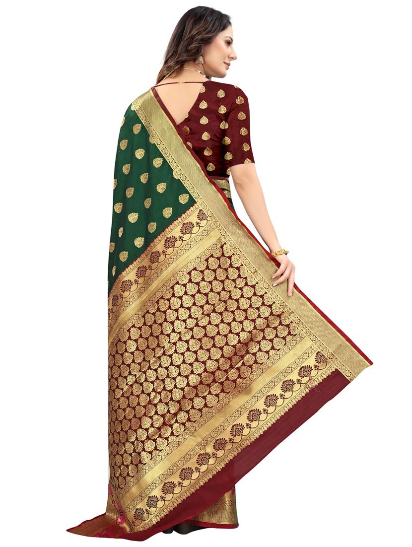 dark green silk blend kanjivaram saree with blouse - 20206906 - Standard Image - 1