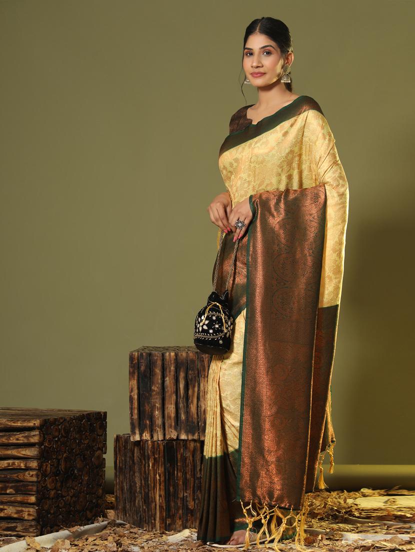 cream silk banarasi saree with blouse - 20206950 -  Standard Image - 1