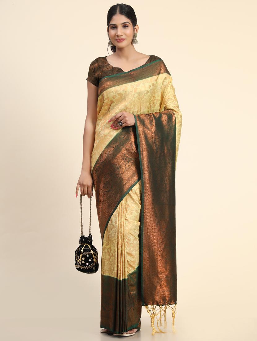 cream silk banarasi saree with blouse - 20206950 - Standard Image - 4