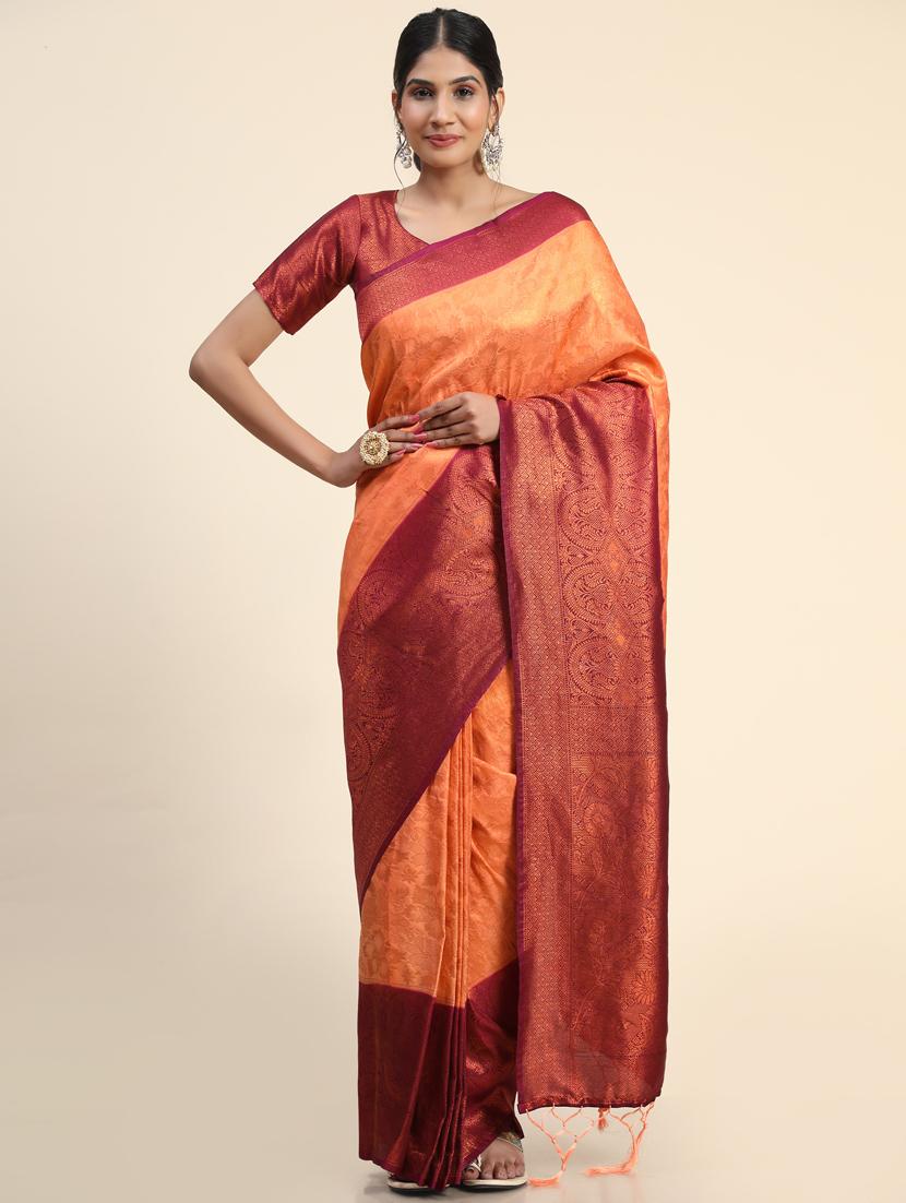 orange silk banarasi saree with blouse - 20206953 - Standard Image - 1