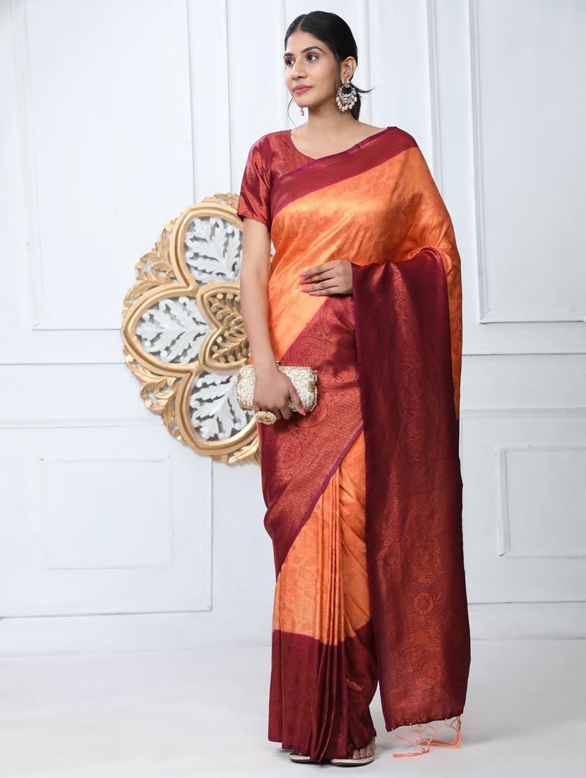 orange silk banarasi saree with blouse - 20206953 - Standard Image - 4