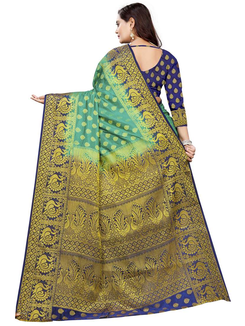 light green cotton silk banarasi saree with blouse - 20206956 -  Standard Image - 1