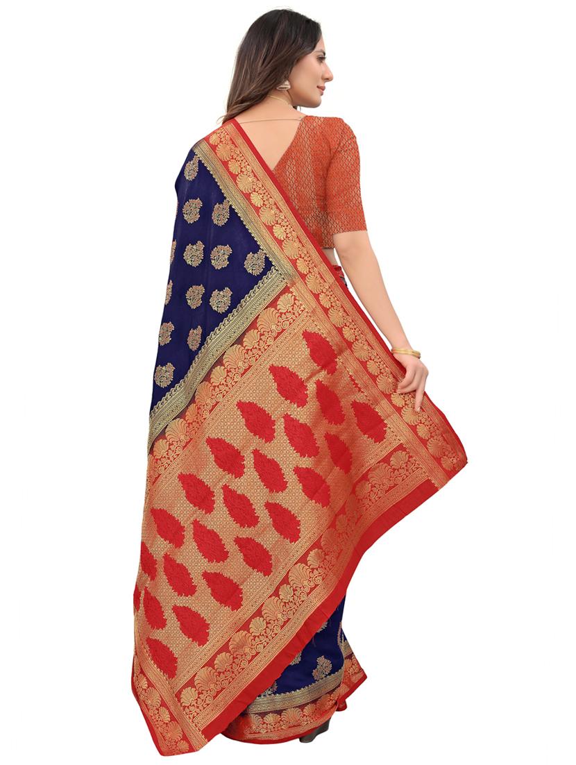 dark blue silk blend banarasi saree - 20206969 - Standard Image - 1