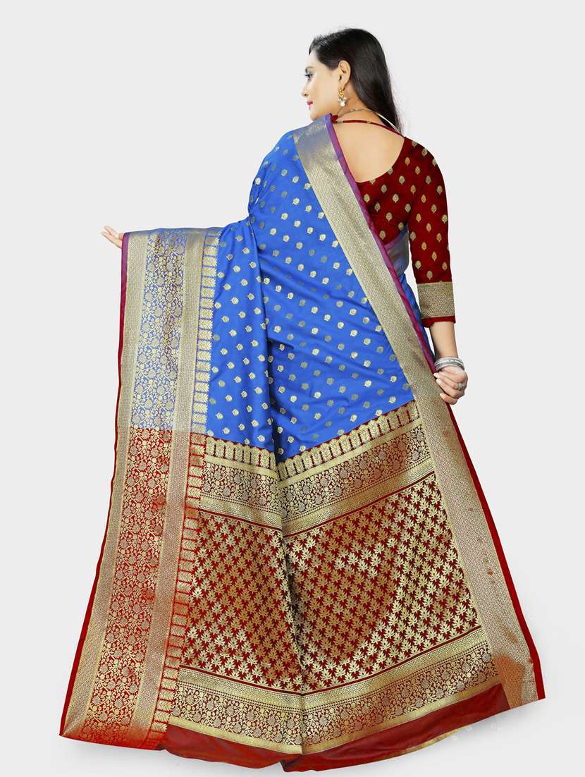 light blue silk blend kanjivaram saree with blouse - 20206976 -  Standard Image - 1