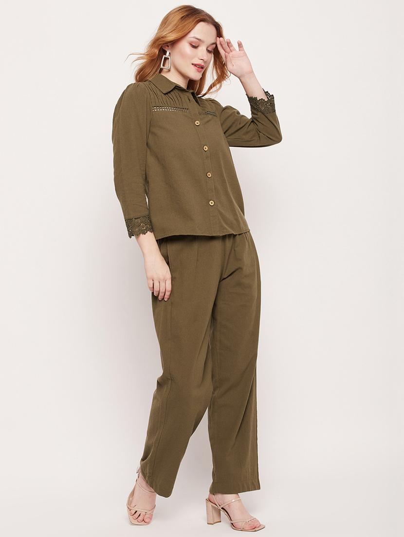 green solid top and trouser co-ord set - 20207351 -  Standard Image - 1