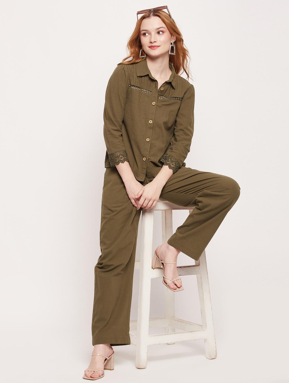 green solid top and trouser co-ord set - 20207351 - Standard Image - 4
