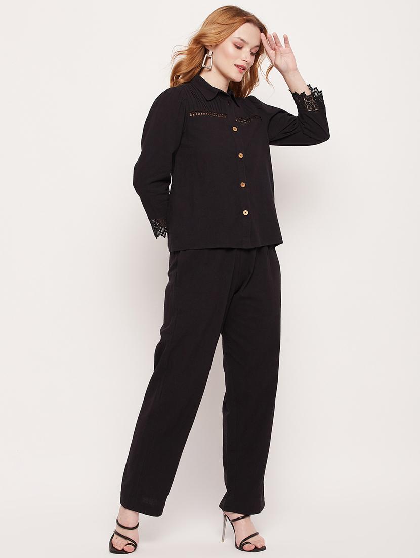 black solid top and trouser co-ord set - 20207352 -  Standard Image - 1