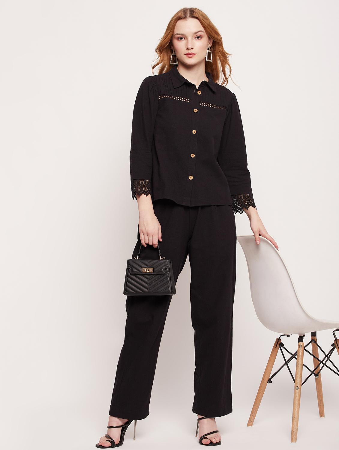 black solid top and trouser co-ord set - 20207352 - Standard Image - 4