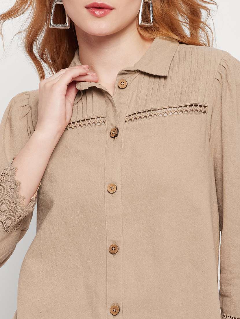 beige solid top and trouser co-ord set - 20207353 -  Standard Image - 4