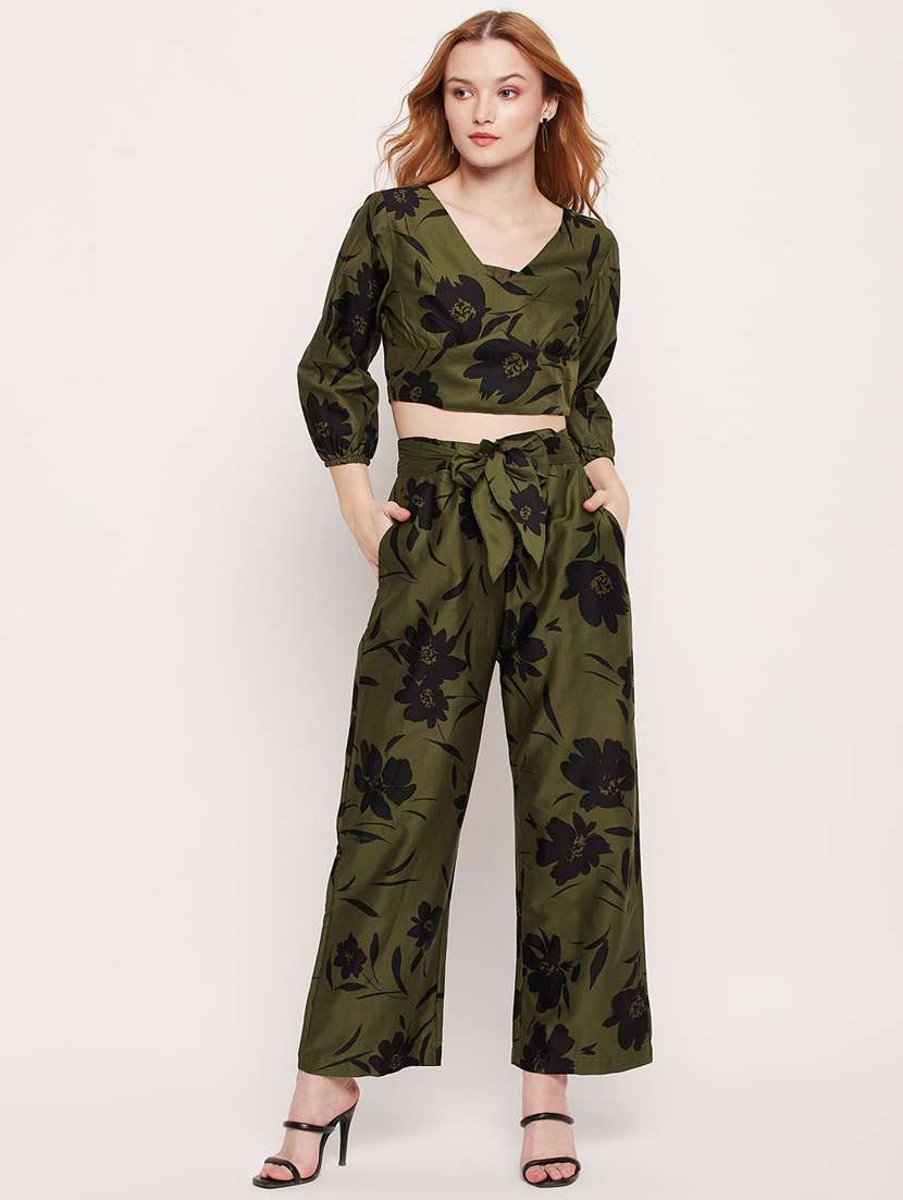 green floral print top and trouser co-ord set