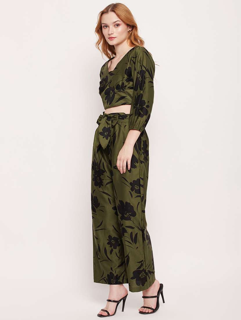 green floral print top and trouser co-ord set - 20207354 -  Standard Image - 1