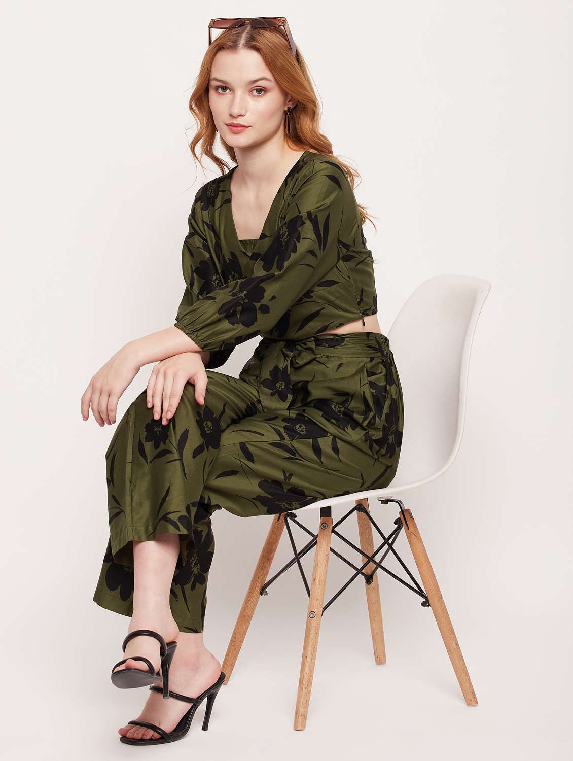 green floral print top and trouser co-ord set - 20207354 -  Standard Image - 4