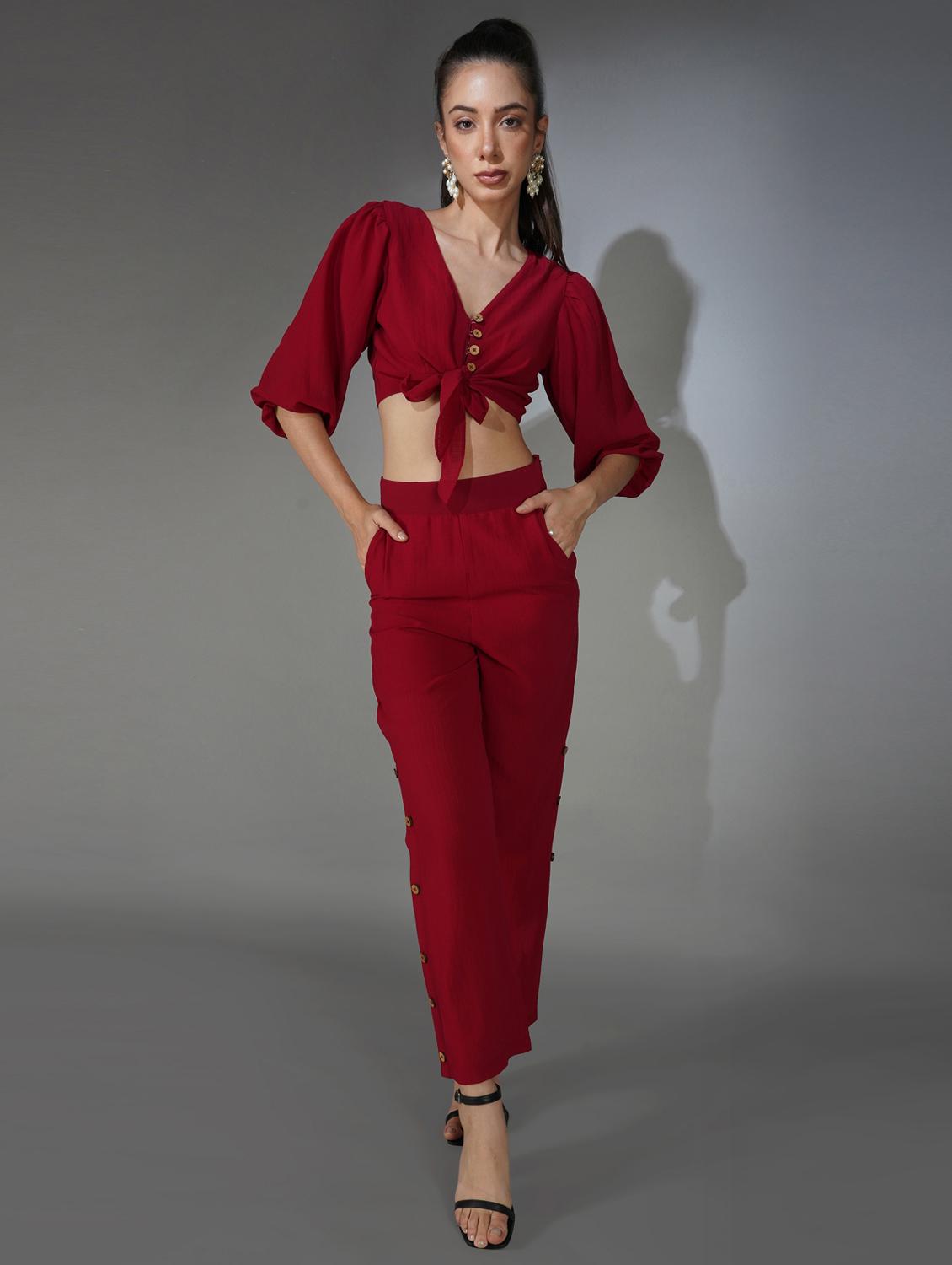 red solid top and trouser co-ord set - 20207355 - Standard Image - 1