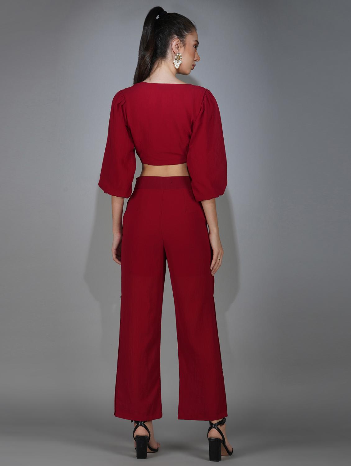 red solid top and trouser co-ord set - 20207355 - Standard Image - 4