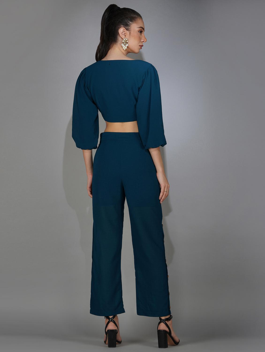 blue solid top and trouser co-ord set - 20207356 - Standard Image - 4