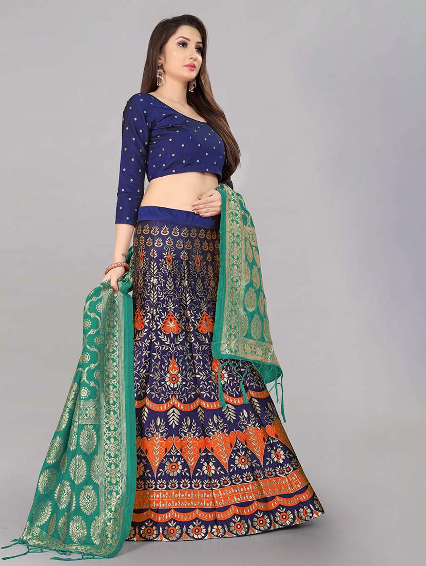 blue semi-stitched flared lehenga - 20208362 -  Standard Image - 1