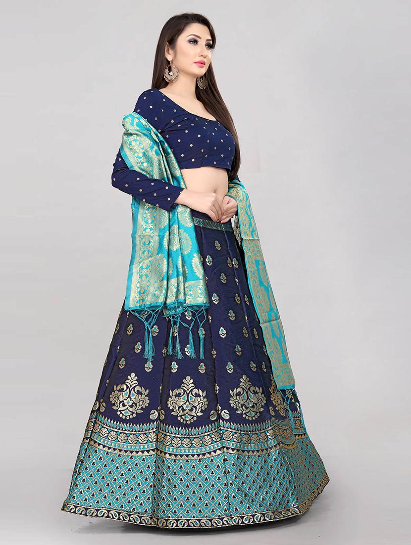 zari work semi-stitched lehenga choli with dupatta - 20208565 - Standard Image - 1