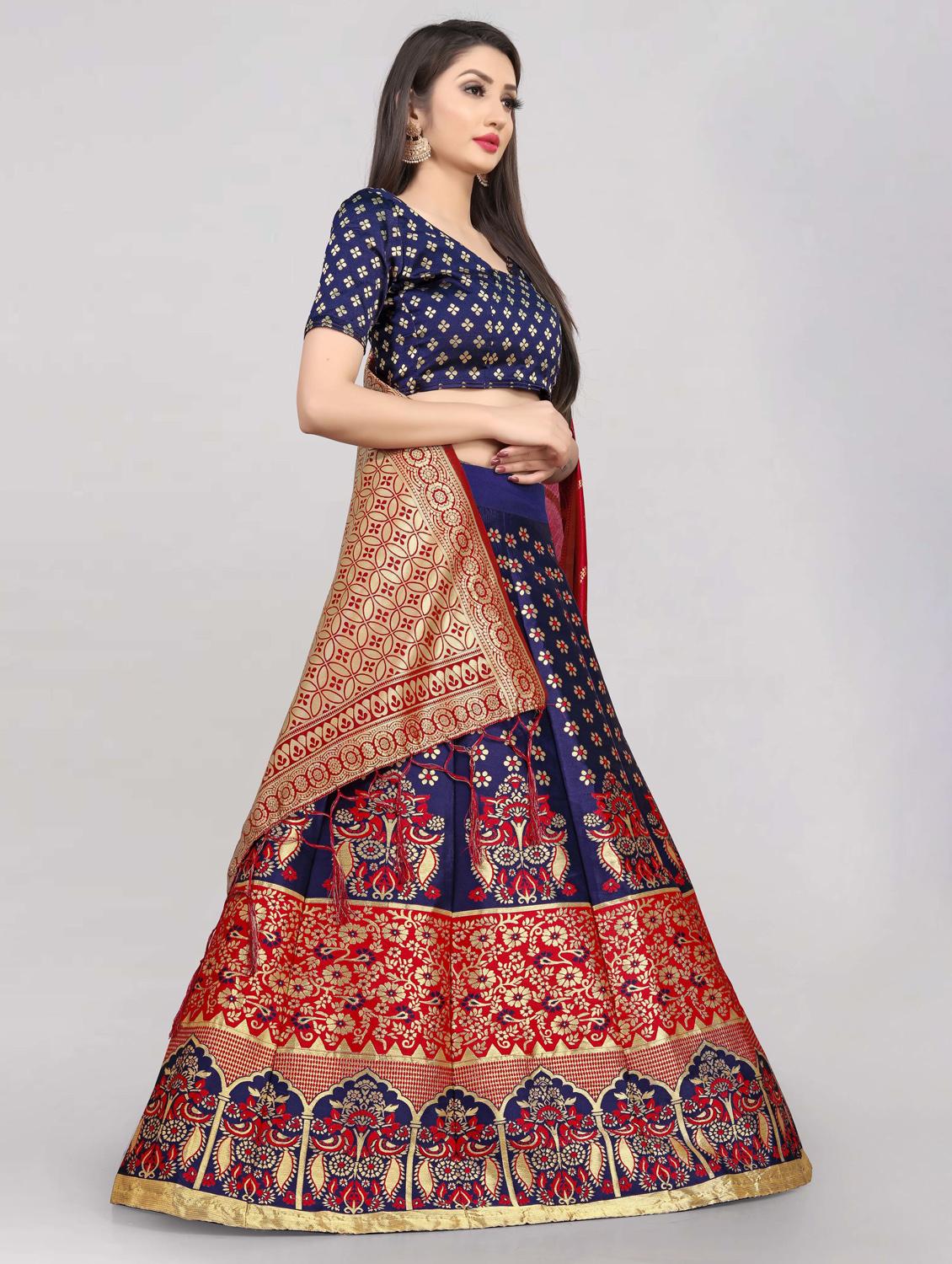zari work semi-stitched lehenga choli with dupatta - 20208973 - Standard Image - 1