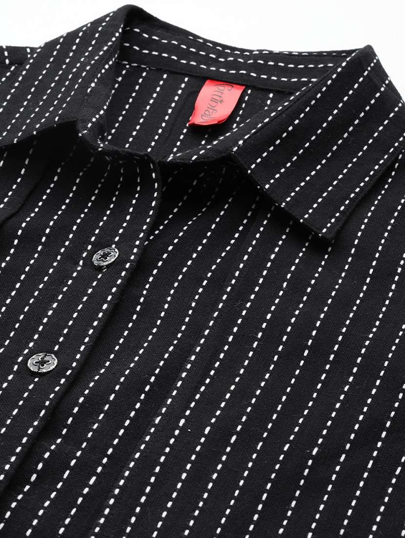 black shirt collar striped top and trouser co-ord set  - 20209246 -  Standard Image - 4