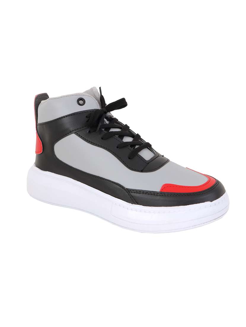 black lace up high ankle casual sneakers