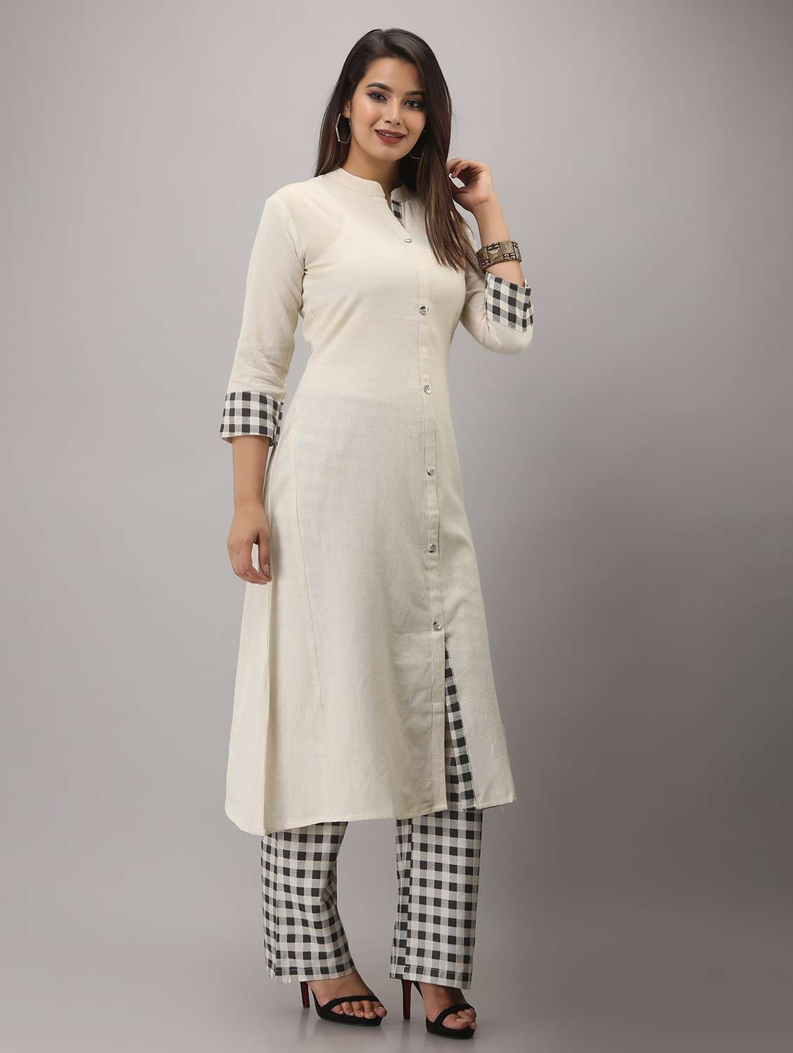 cream kurta palazzo set  - 20209338 -  Standard Image - 1