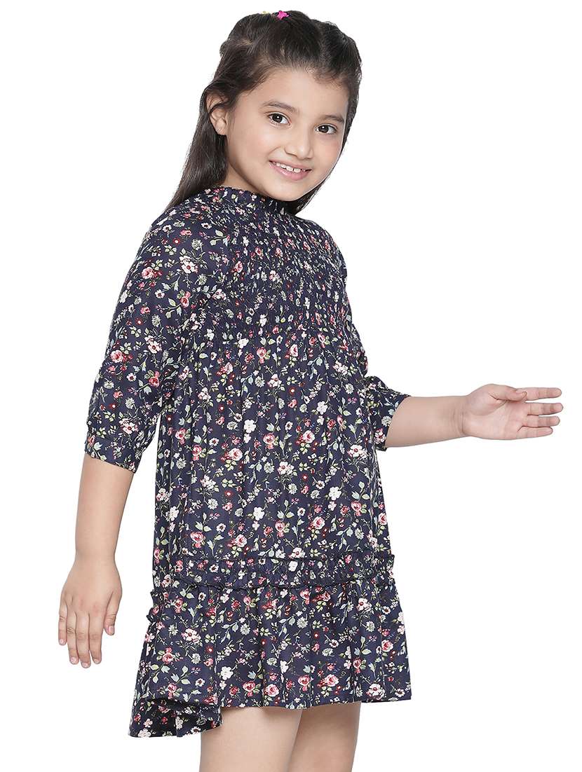 girls mock neck three quarter sleeves frock - 20209366 - Standard Image - 1