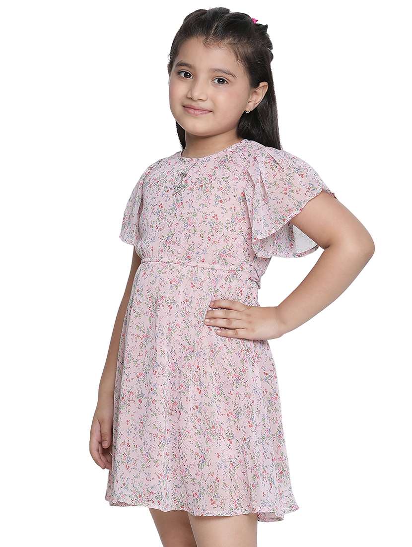 girls round neck cape sleeve frock - 20209369 - Standard Image - 1