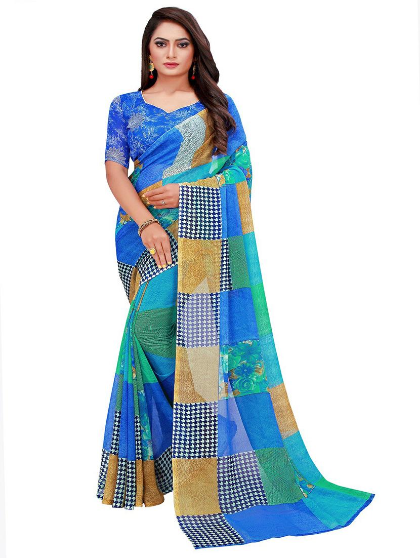pack of 2 printed sarees with blouse - 20209530 - Standard Image - 1