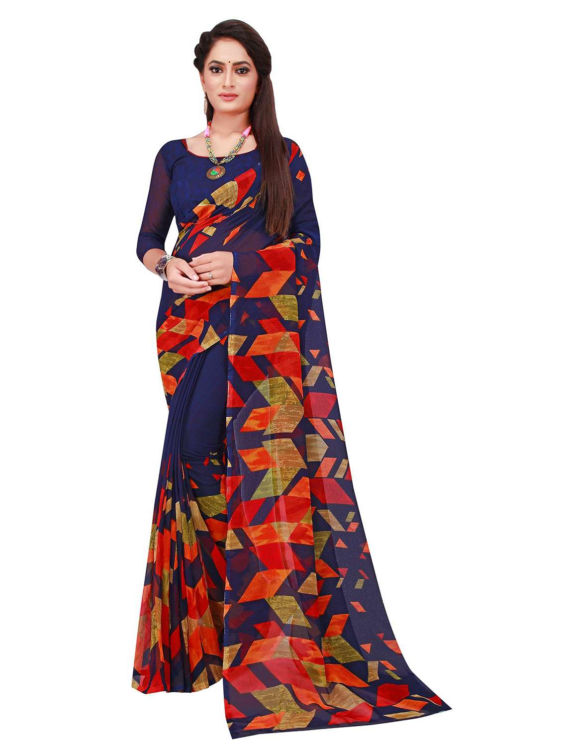 pack of 2 printed sarees with blouse - 20209574 -  Standard Image - 1
